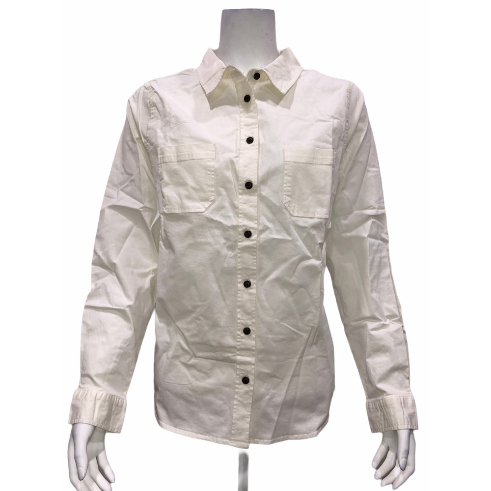 BROOKE SHIELDS Timeless Stretch Denim Button Front Shirt White Size 14